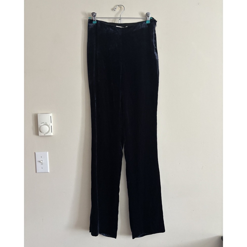NWT Etcetera Dress Pants Velvet Silk Blue Womens Size 0 XS Holiday Party Chic